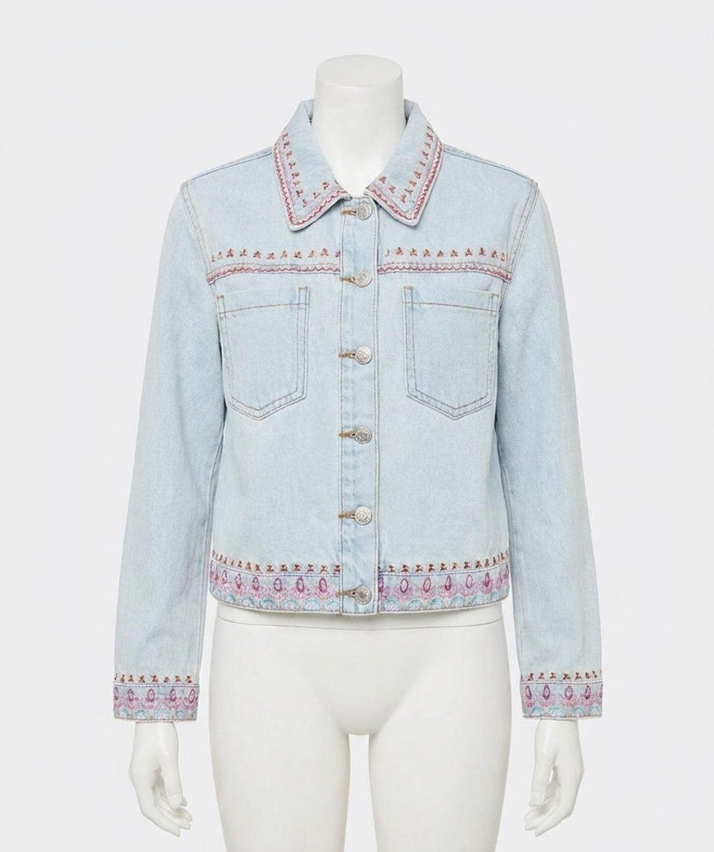 NEW ESQUALO women's jonna jean embroidery jacket in light blue